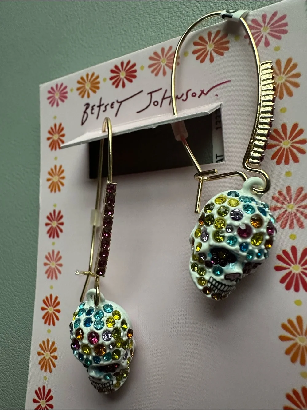 Betsey Johnson Silver-Tone Skull Earrings with Multicolor Crystals - Picture 3 of 5